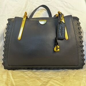 COACH Dreamer 27 Whipstitch Colorblocked Mixed Leather & Suede Satchel-Ink Mult⭐